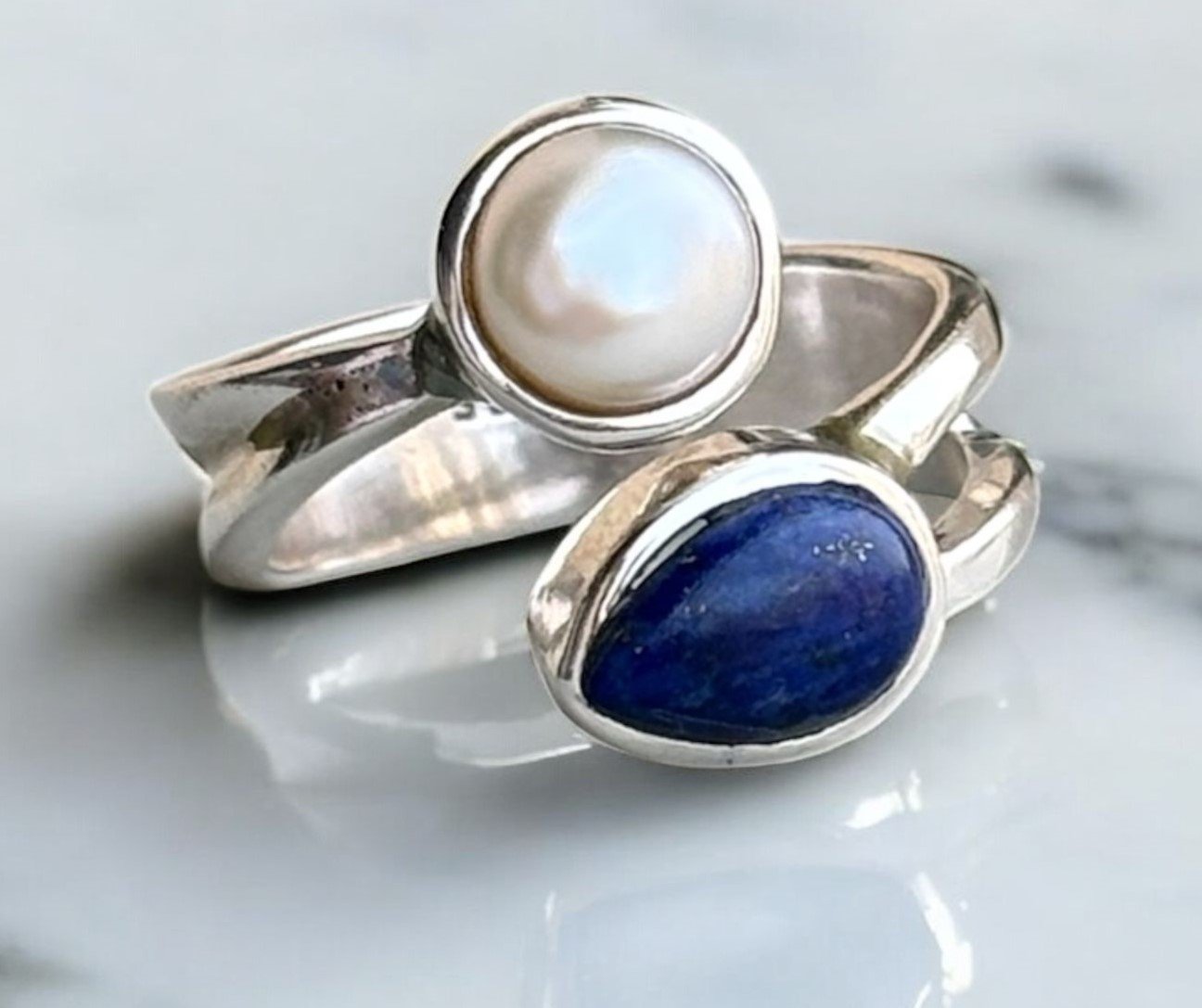Lapis with pearl - 925 silver