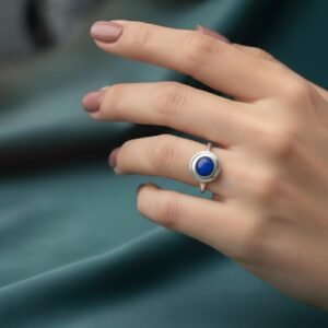 Round solid silver casting lapis stone ring