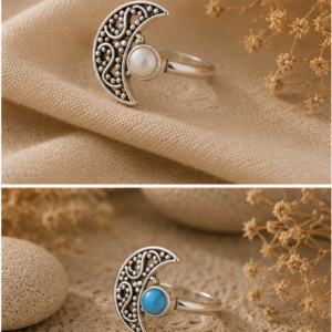 Celestial Crescent Moonstone Rawa Work 925 Sterling Silver Ring