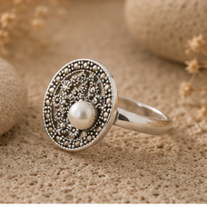 Celestial Pearl & Marcasite Mosaic 925 Sterling Silver Ring
