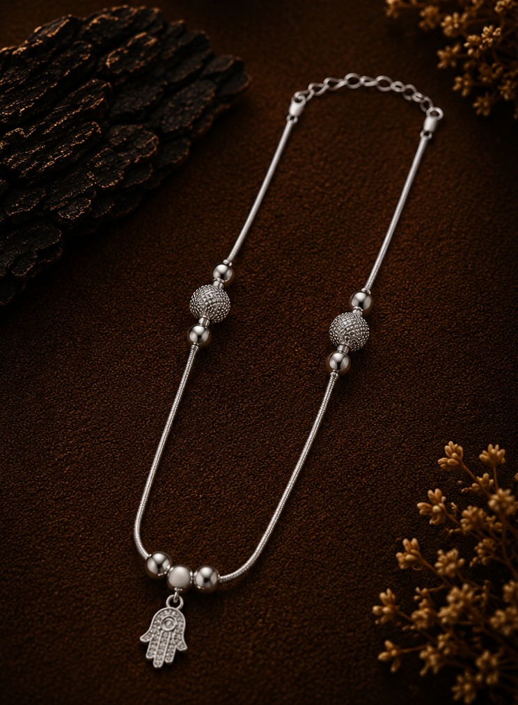 Protective Hamsa Charm 925 Sterling Silver Anklet - Image 3