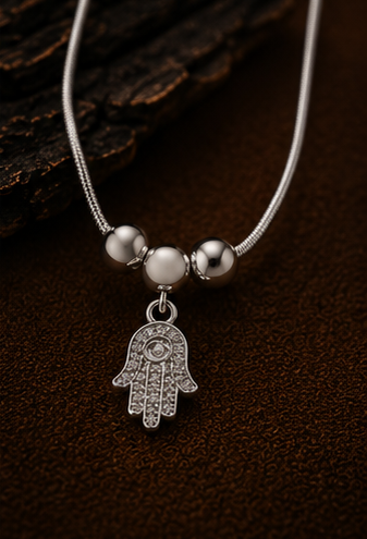 Protective Hamsa Charm 925 Sterling Silver Anklet - Image 2