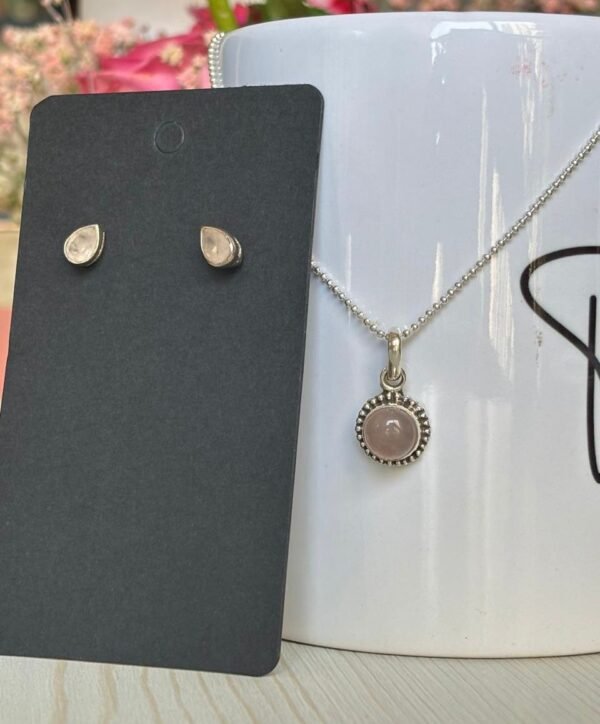 Rose quartz earrings in 925 silver - Image 2