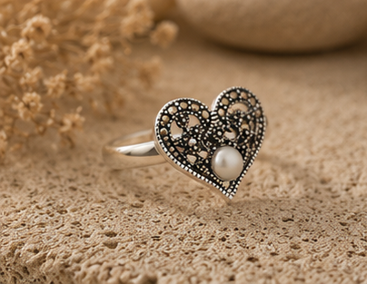 Vintage Heart Filigree Meher 925 Pearl Sterling Silver Ring - Image 2