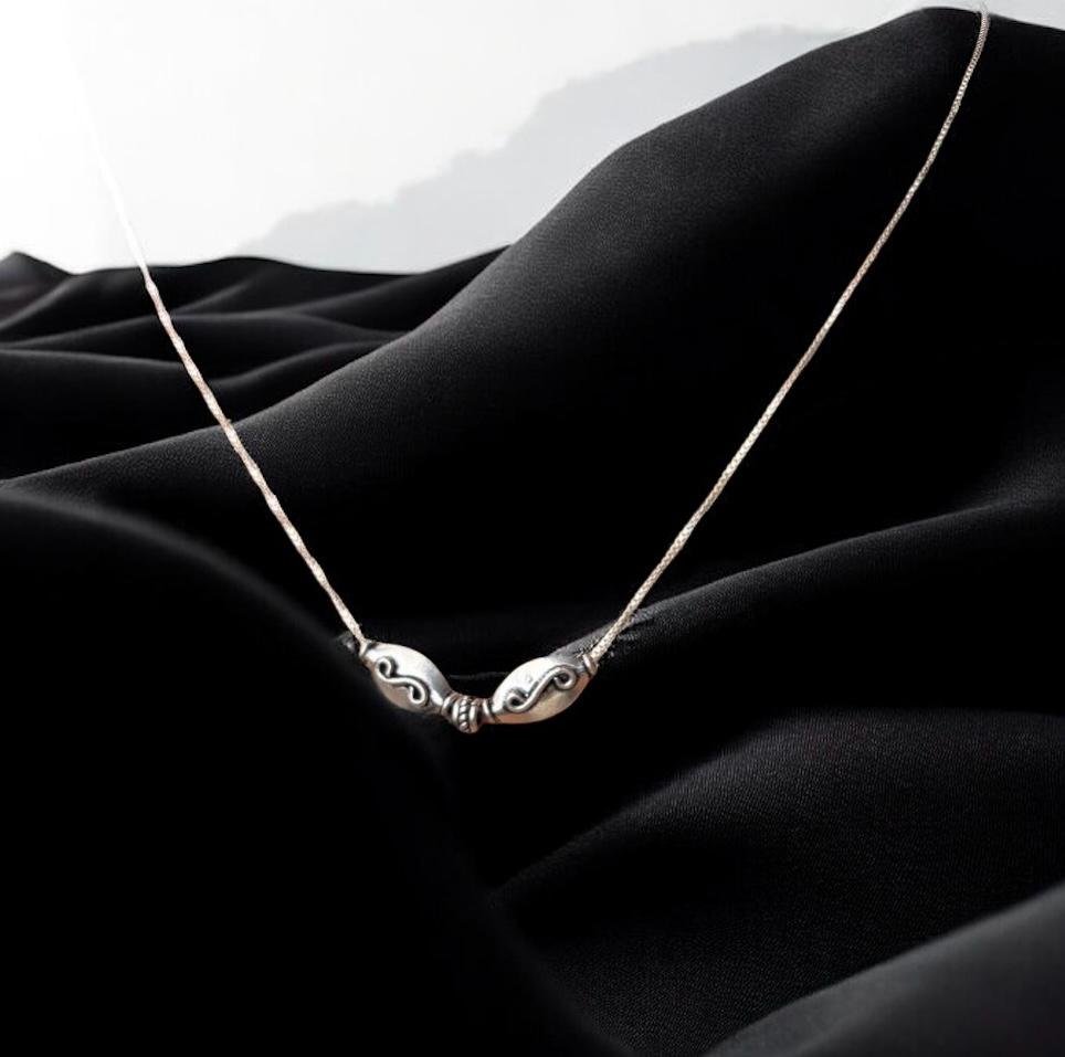 Silver Swirl Bead Necklace - 925 Silver