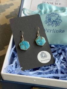 Blue Copper Turquoise Hexagon Shape 925 Sterling Solid Silver Dangler
