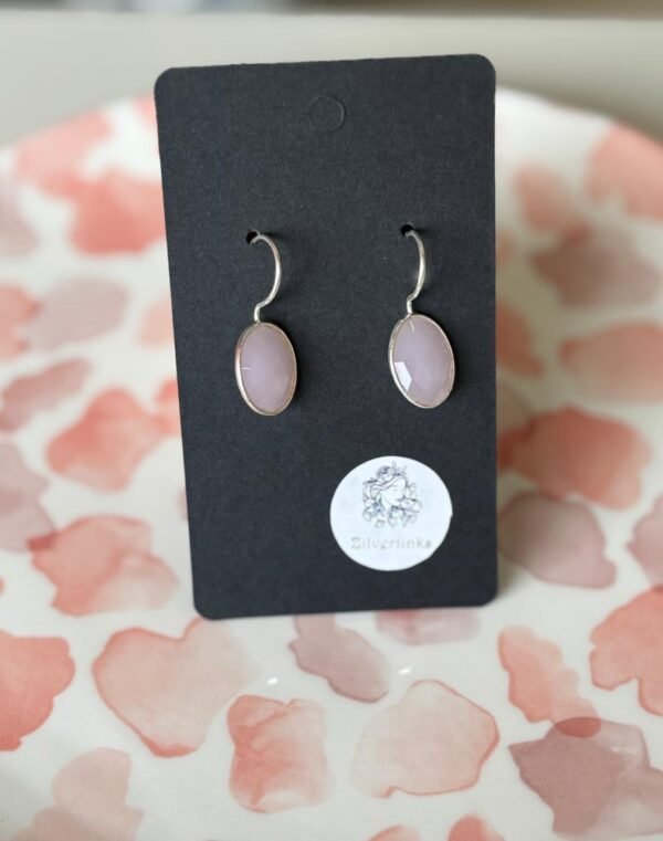 Rose quartz Cabochon stone earring in 925 silver