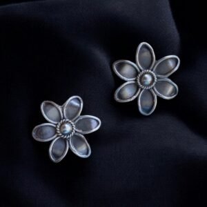 BloomAura – Oxidised Silver Earrings