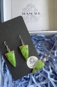 Green Copper Turquoise Inverted Triangle Earring and pendant set