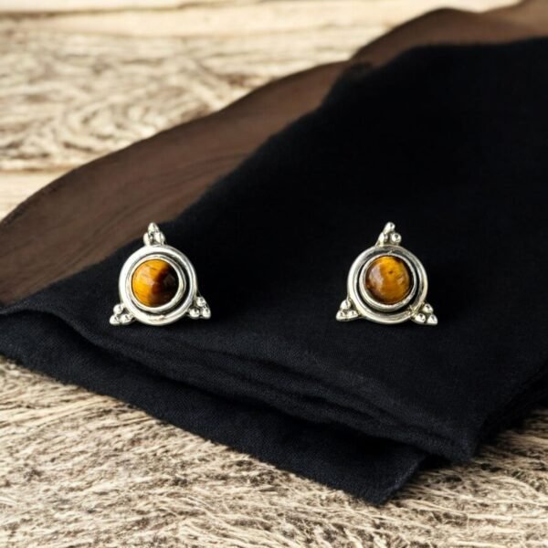 Alluring Rawa Work Around Tiger's Eye Silver  Stud  Earrings - Image 2