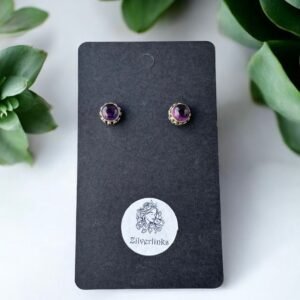 Handcrafted work around amethyst round silver studs