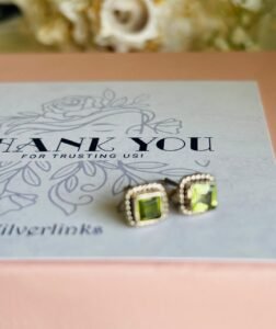 Peridot stone stud with wire work - 925 silver