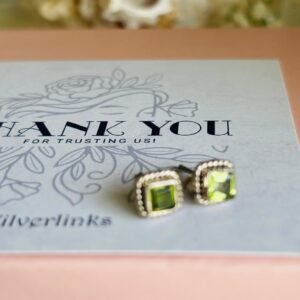 Peridot stone stud with wire work - 925 silver