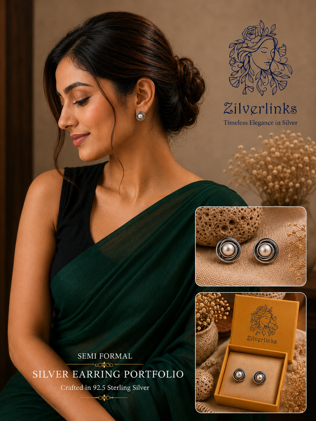 Wired intertwined pearl studs in 925 silver - Image 2