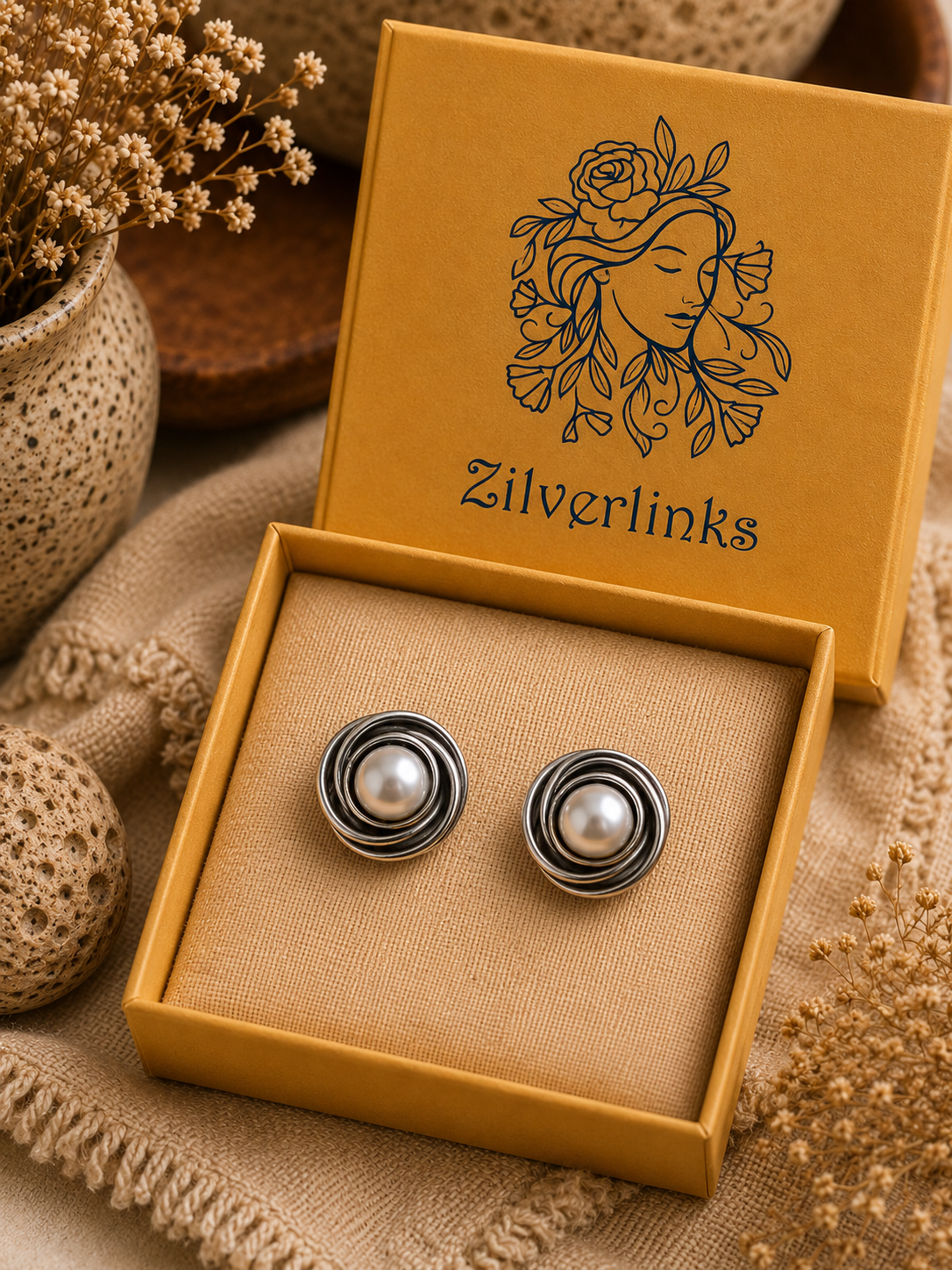 Wired intertwined pearl studs in 925 silver - Image 3
