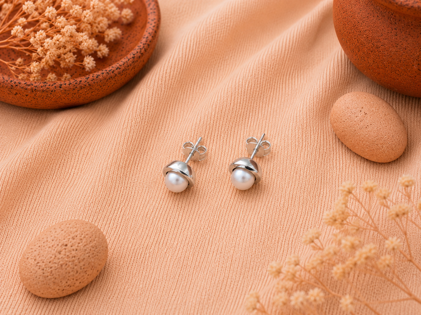 Pearl Embrace Stud Earrings – 925 Sterling Silver