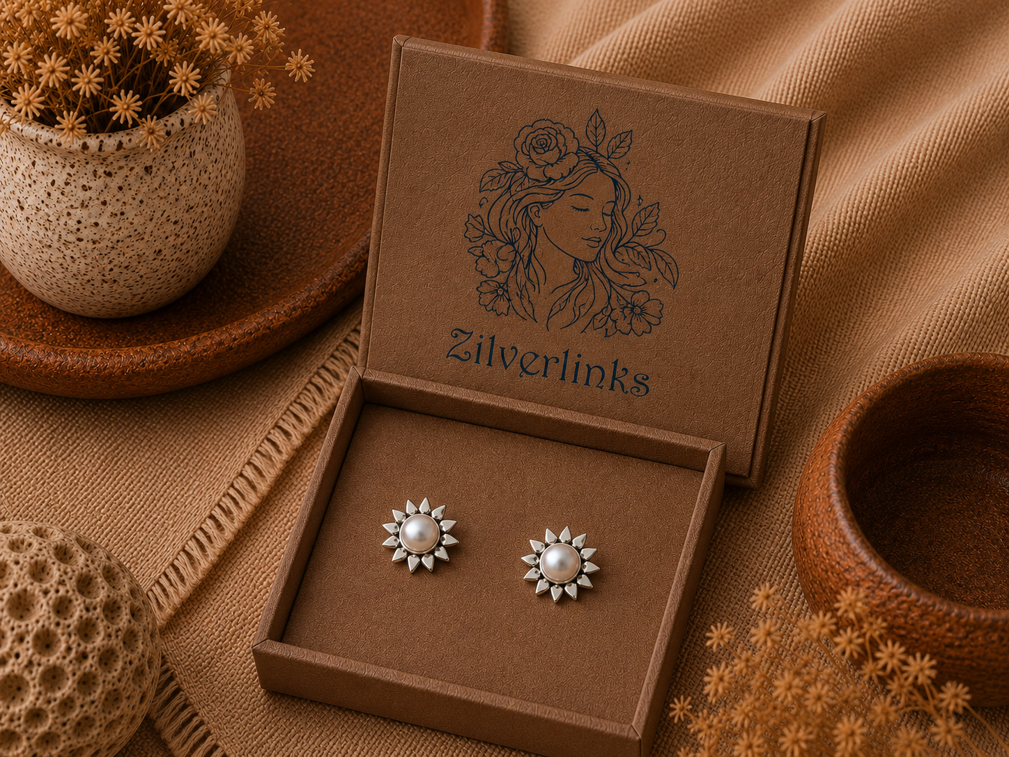 Pearl Sunburst Stud Earrings – 925 Sterling Silver - Image 2