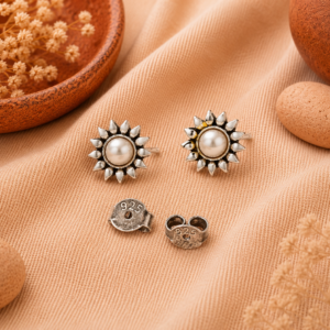 Pearl Sunburst Stud Earrings – 925 Sterling Silver