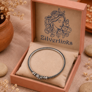 Engraved barrel-lock bangle – 925 silver