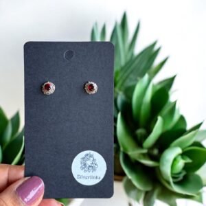 Garnet stone stud -  925 silver