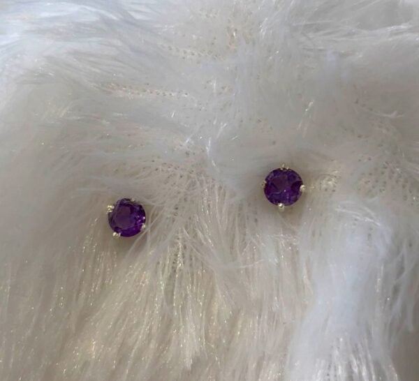 Amethyst Round Solitaire Studs – 925 Silver - Image 2
