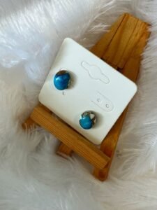 Blue Copper Turquoise Oval Studs – 925 Silver