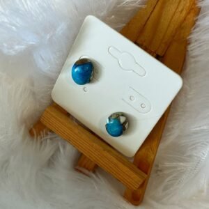 Blue Copper Turquoise Oval Studs – 925 Silver