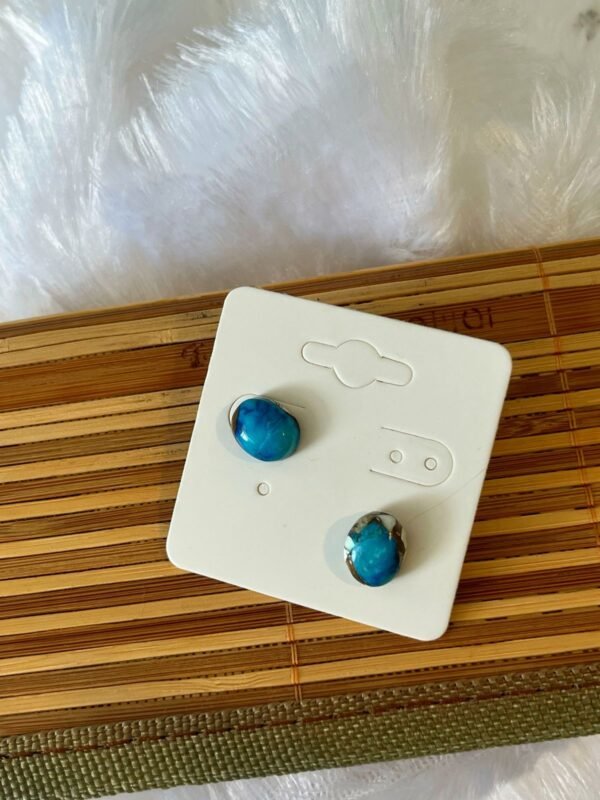 Blue Copper Turquoise Oval Studs – 925 Silver - Image 2