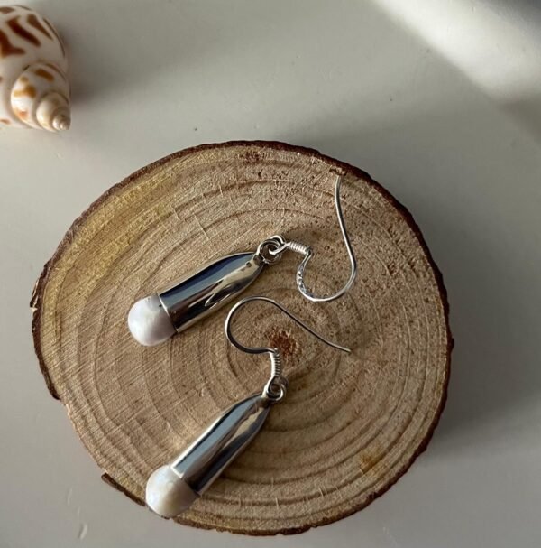 Teardrop Pearl Danglers - 925 Silver - Image 2
