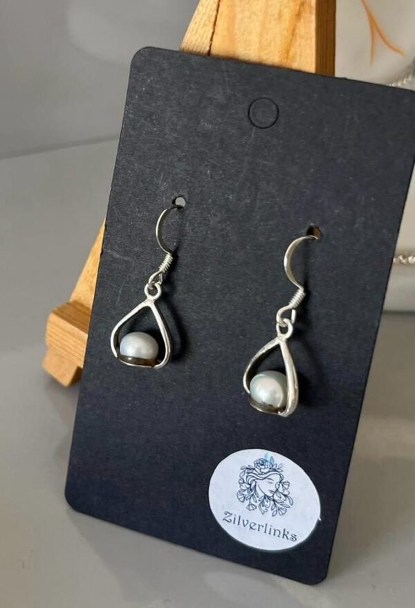 Teardrop Frame Pearl Earrings – 925 Silver - Image 2