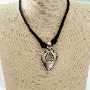 Hammered teardrop silver pendant necklace