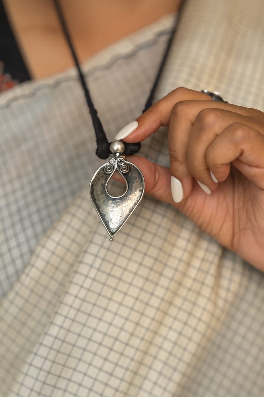 Hammered teardrop silver pendant necklace