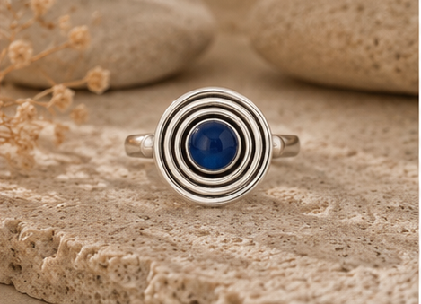 Celestial Spiral Lapis Gemstone 925 Sterling Silver Ring - Image 4