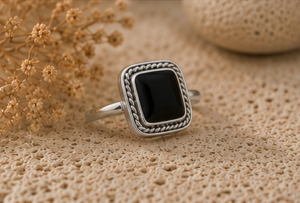 Heritage Onyx Square Obsidian 925 Sterling Silver Ring