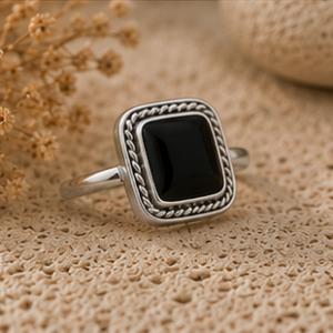 Heritage Onyx Square Obsidian 925 Sterling Silver Ring