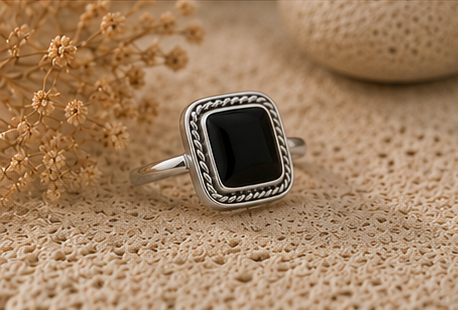 Heritage Onyx Square Obsidian 925 Sterling Silver Ring