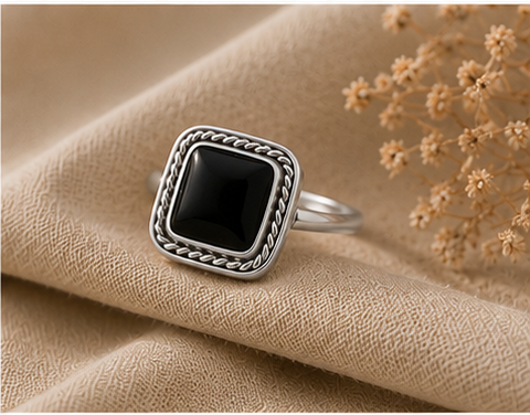 Heritage Onyx Square Obsidian 925 Sterling Silver Ring - Image 4