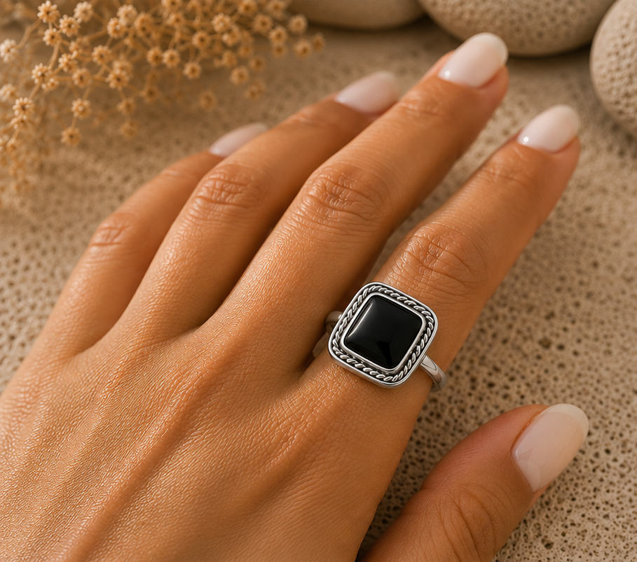 Heritage Onyx Square Obsidian 925 Sterling Silver Ring - Image 5