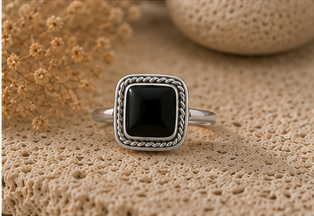 Heritage Onyx Square Obsidian 925 Sterling Silver Ring - Image 3