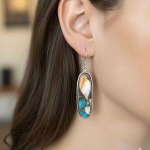 Multi-Gemstone  Oval drop Earrings – 925 Sterling Silver.