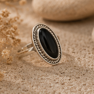 Midnight Oval ONYX Statement 925 Sterling Silver Ring