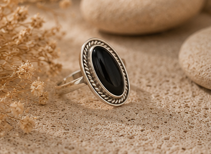 Midnight Oval ONYX Statement 925 Sterling Silver Ring
