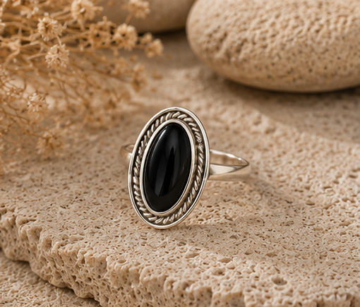 Midnight Oval ONYX Statement 925 Sterling Silver Ring - Image 3