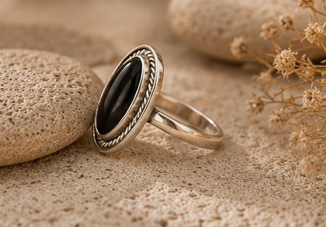 Midnight Oval ONYX Statement 925 Sterling Silver Ring - Image 2