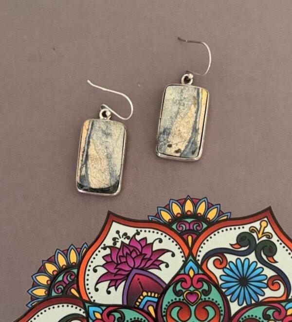 Picture jasper rectangle earrings – 925 sterling silver.
