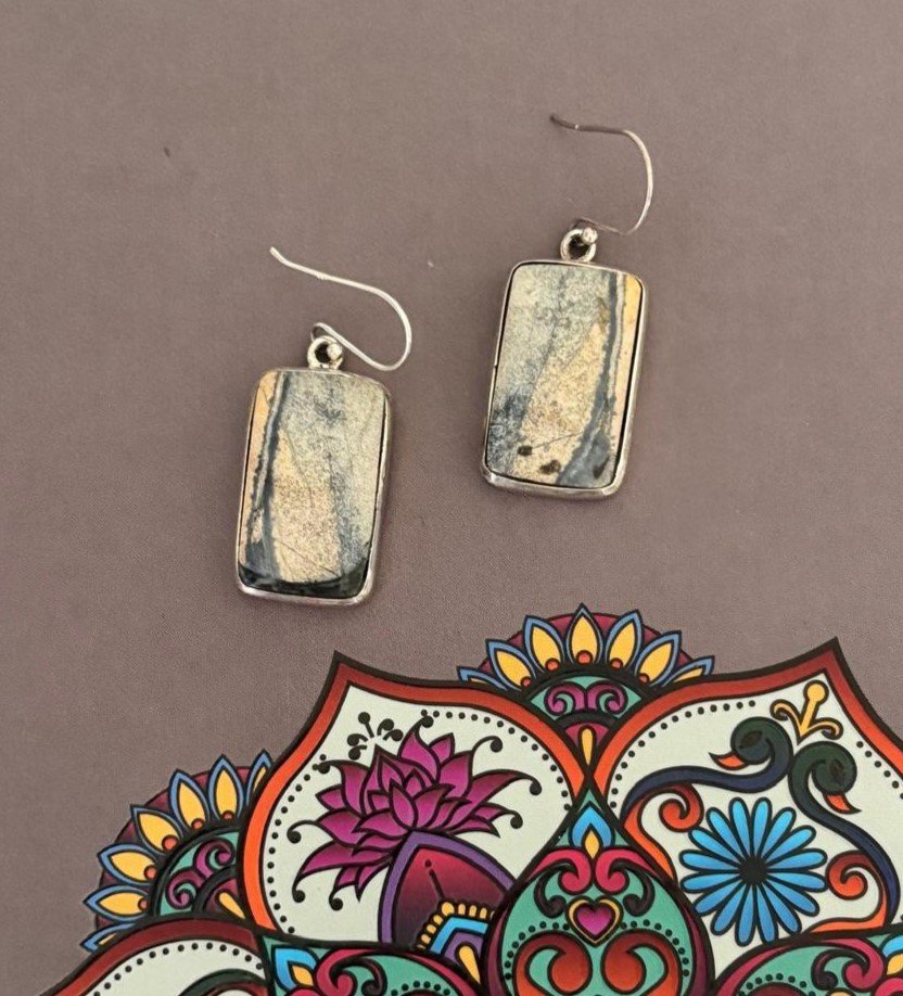 Picture jasper rectangle earrings – 925 sterling silver.