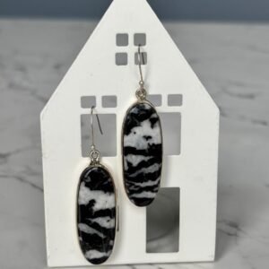 Zebra jasper oval drop earrings – 925 sterling silver