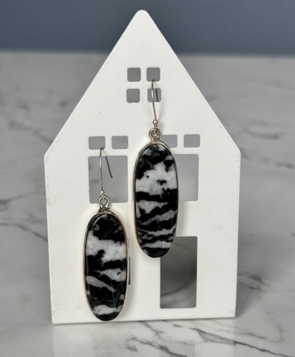 Zebra jasper oval drop earrings – 925 sterling silver