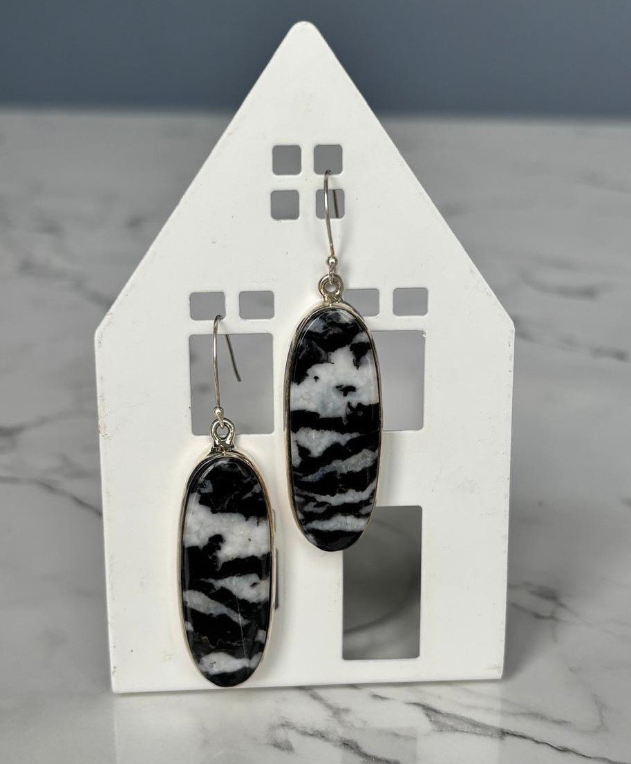 Zebra jasper oval drop earrings – 925 sterling silver