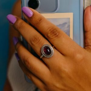 Garnet oval stone ring in 925 silver